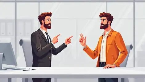 Business executive pointing forward it security officer caution hand modern office