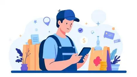 Young australian gig economy worker mobile phone insurance finance icons