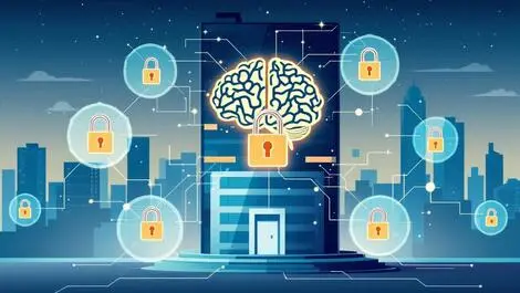 Australian office building digital shields ai brain padlocks cybersecurity