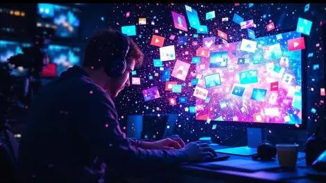 Filmmaker surrounded by cameras screens ai powered video generation