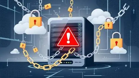 Computer server security breach warning alert digital locks broken chains