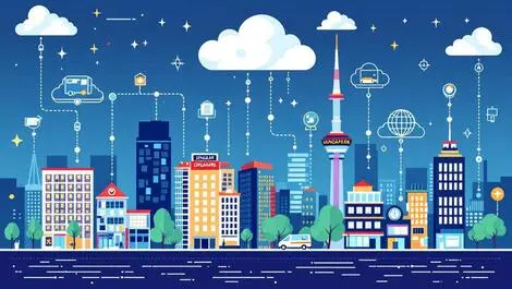 Singapore cityscape small businesses digital cloud icons tech growth collaboration