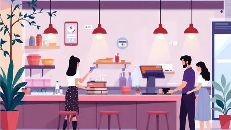 Modern restaurant singapore digital pos device server assisting customers