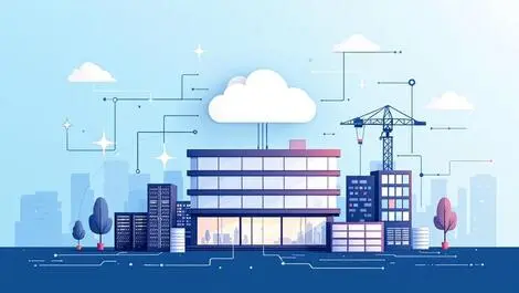 Modern uk office building cloud icon server racks digital connections