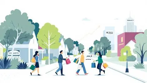 Australian suburban street people grocery pharmacy bags economic growth arrow rba building