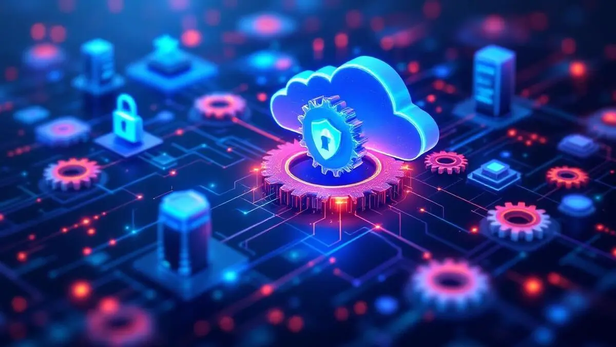 Interconnected digital data nodes secure cloud servers gears integration compliance enterprise data governance ai ready technology