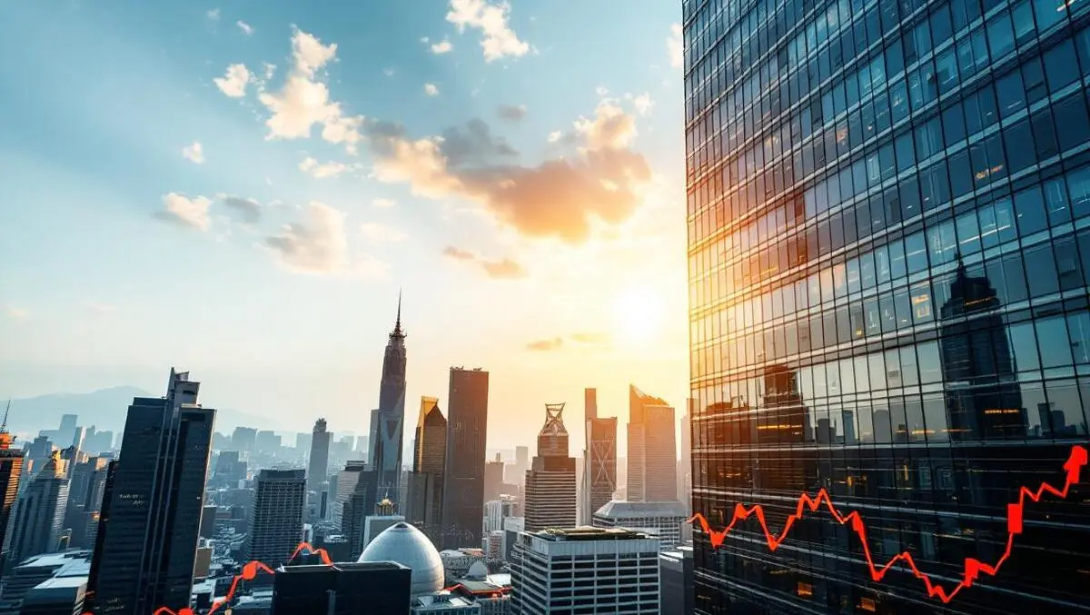 Modern office building urban skyline business growth financial success asia pacific