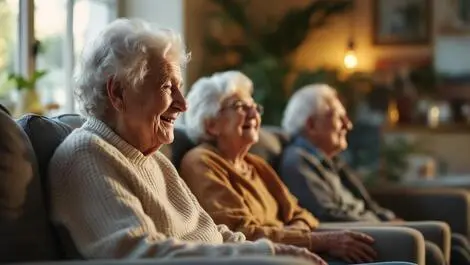 Warm well lit aged care lounge elderly residents cozy safe environment