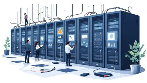 Modern data center servers network equipment it professionals monitoring system issues