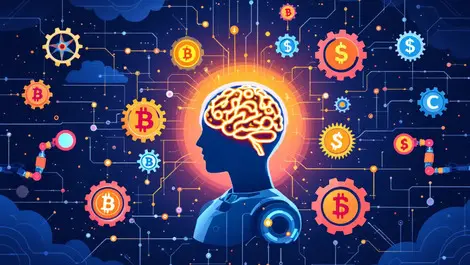 Advanced automation ai digital currency gears robotic arms brain