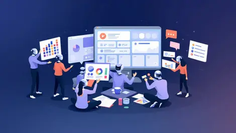 Six ai agents collaborating digital workspace creative tools teamwork