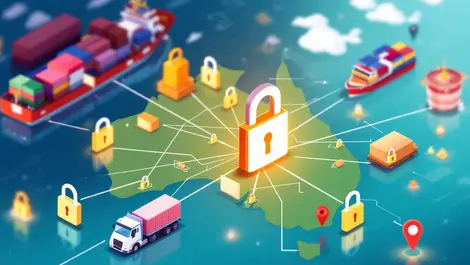 Australia supply chain network shipping containers cargo ships trucks cyber security