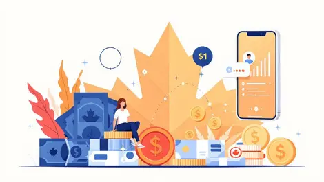 Canadian coins banknotes digital icons smartphone secure money transfer