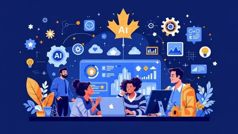 Canadian small business owners ai innovation maple leaf support illustration