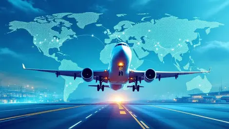 Realistic large cargo airplane taking off world map asia europe routes