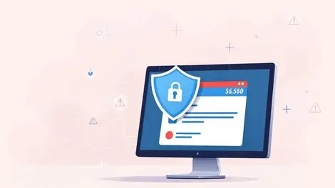 Secure bank transaction computer screen digital shields warning symbols australian fraud protection