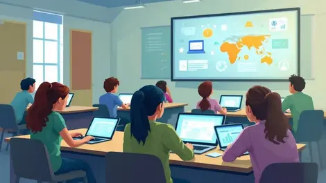 North america classroom students using tablets laptops ai education