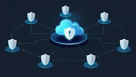 Secure computer network cloud server icons protective shields network security