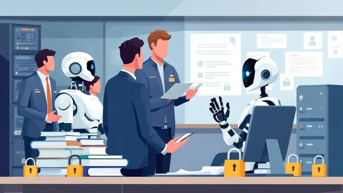 Government office workers inspecting robot assistant data privacy singapore