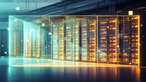 Modern data center server racks digital barrier ai neural network protection