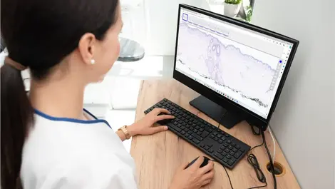 Pathologist on desktop