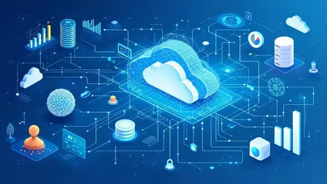Cloud networks interconnected servers dashboards ai neural integration