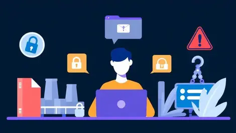 Online shopping laptop data protection security locks warning icons ecommerce