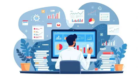 Professional office analyzing data charts digital graphs it management