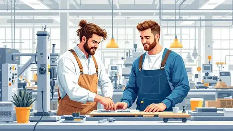 Young apprentice operating modern manufacturing machinery uk factory