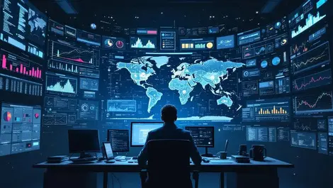 European investigator dim office ai osint charts to clear map