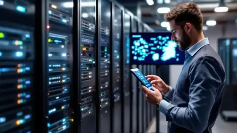 Modern irish it room tplink racks engineer tablet network map