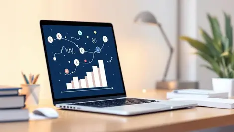 Modern laptop desk automated multi currency finance assistant