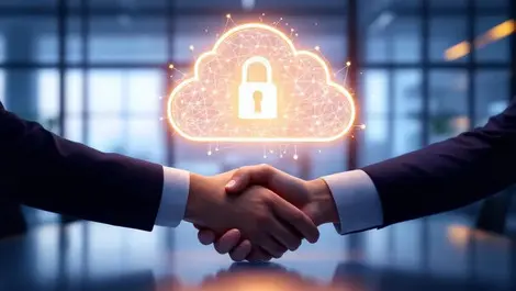 Australian executives handshake cybersecurity cloud lock icon