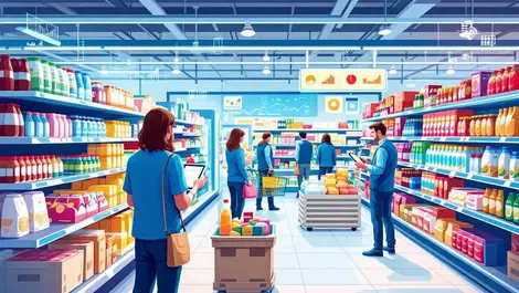 Uk supermarket aisle heatmap analytics manager tablet bright modern