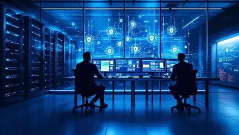 Ai security operations center overlooking data center servers