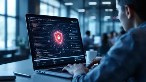 Ciso reviewing secure enterprise ai dashboard modern office scene