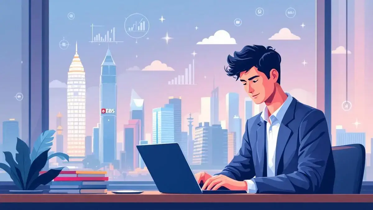 Singapore office skyline dbbs tower job seeker laptop charts